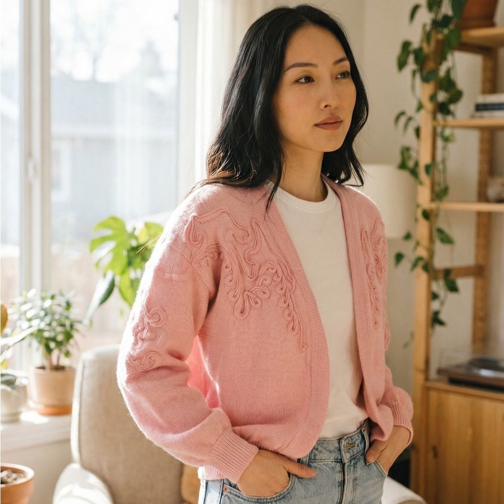 Korea Pink Embroidered Women's Sweater